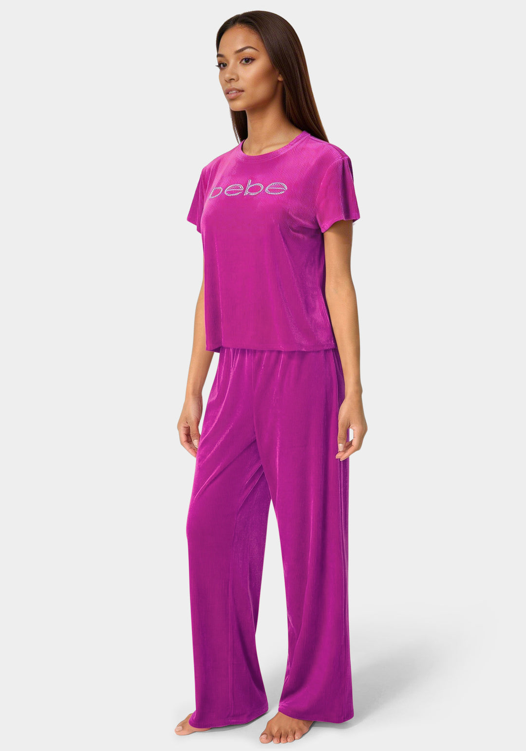 Side View-Rib Velour Rhinestone Front-Festival Fuchsia