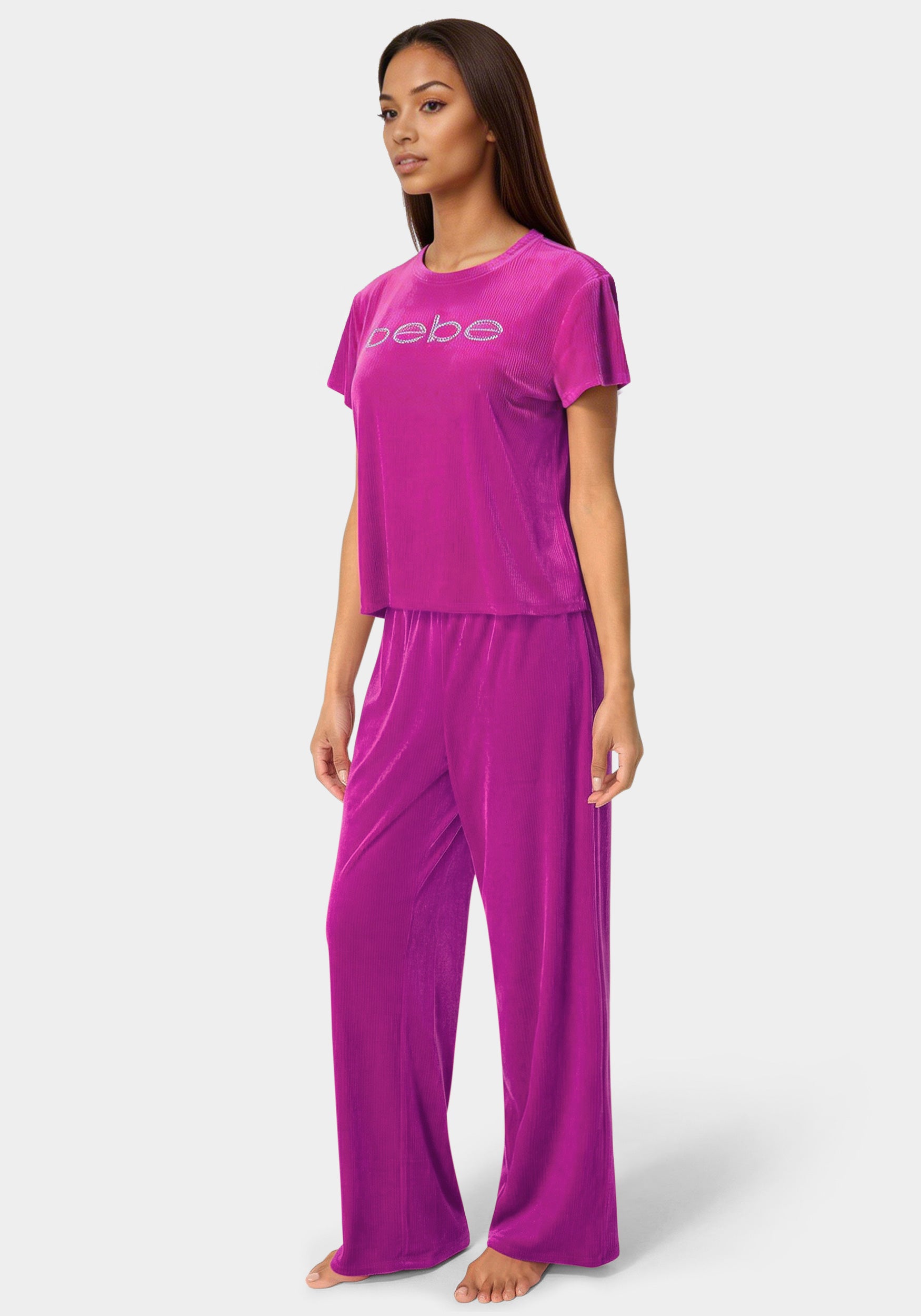 Side View-Rib Velour Rhinestone Front-Festival Fuchsia