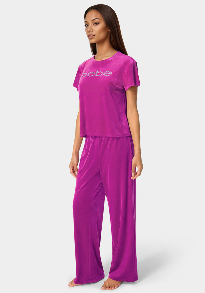 Side View-Rib Velour Rhinestone Front-Festival Fuchsia