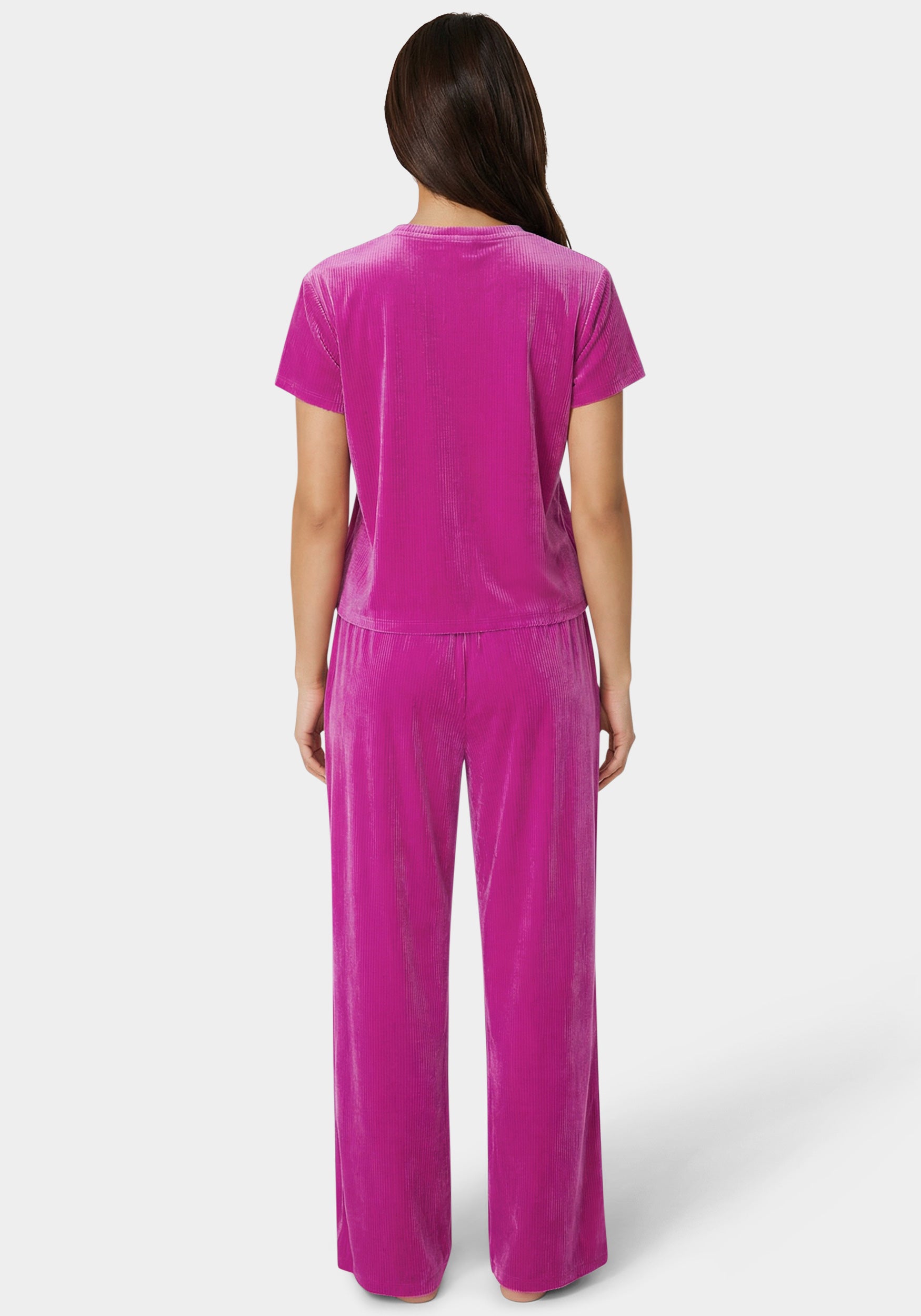 Back View-Rib Velour Rhinestone Front-Festival Fuchsia