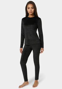 Front View- 2pc Velour Bebe Louge Sleep Base Layer Set-Black