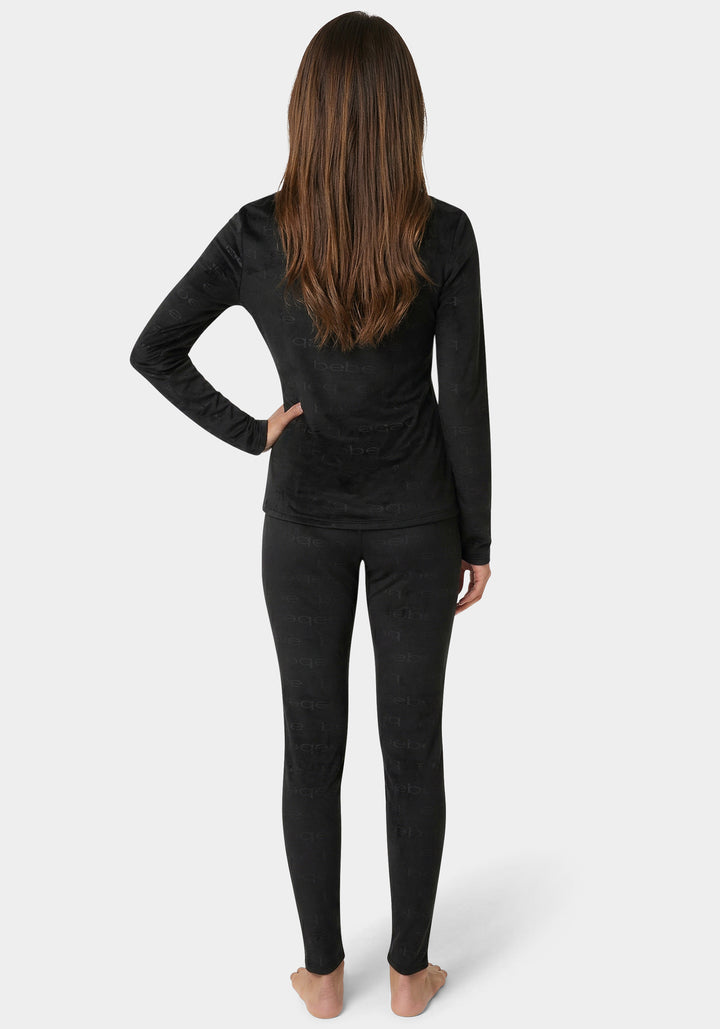 Back View- 2pc Velour Bebe Louge Sleep Base Layer Set-Black