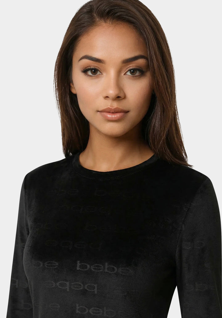 Detail View- 2pc Velour Bebe Louge Sleep Base Layer Set-Black