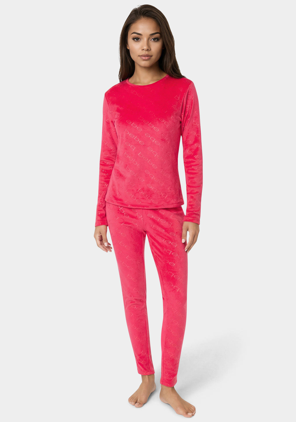 Front View- 2pc Velour Bebe Louge Sleep Base Layer Set-Crimson