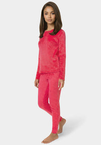 Side View- 2pc Velour Bebe Louge Sleep Base Layer Set-Crimson