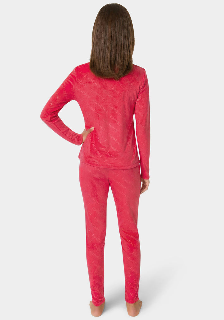 Back View- 2pc Velour Bebe Louge Sleep Base Layer Set-Crimson