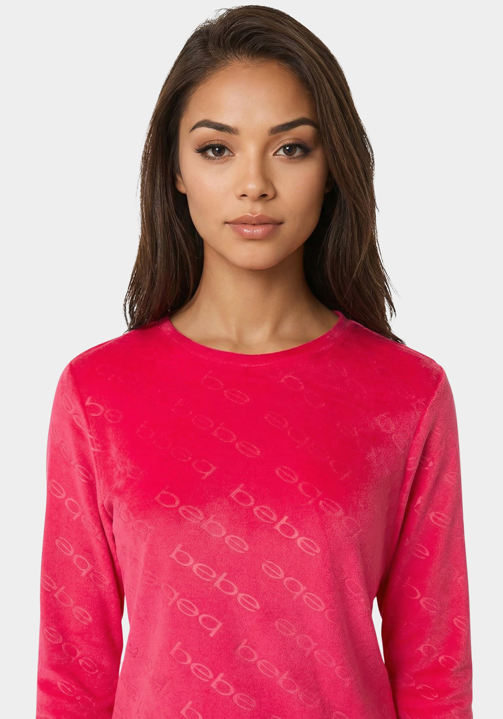 Detail View- 2pc Velour Bebe Louge Sleep Base Layer Set-Crimson