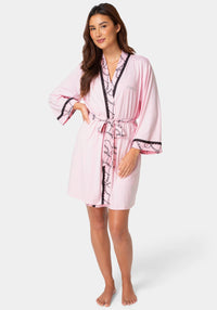 Detail View-3-Piece Chemise, Shorts & Robe Pajama Set - Pink-PINK LADY