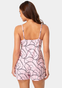 Back View-3-Piece Chemise, Shorts & Robe Pajama Set - Pink-PINK LADY