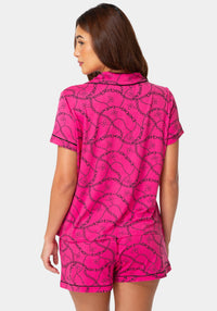 Back View-2-Piece Notch Collar Pajama Set-HOT PINK