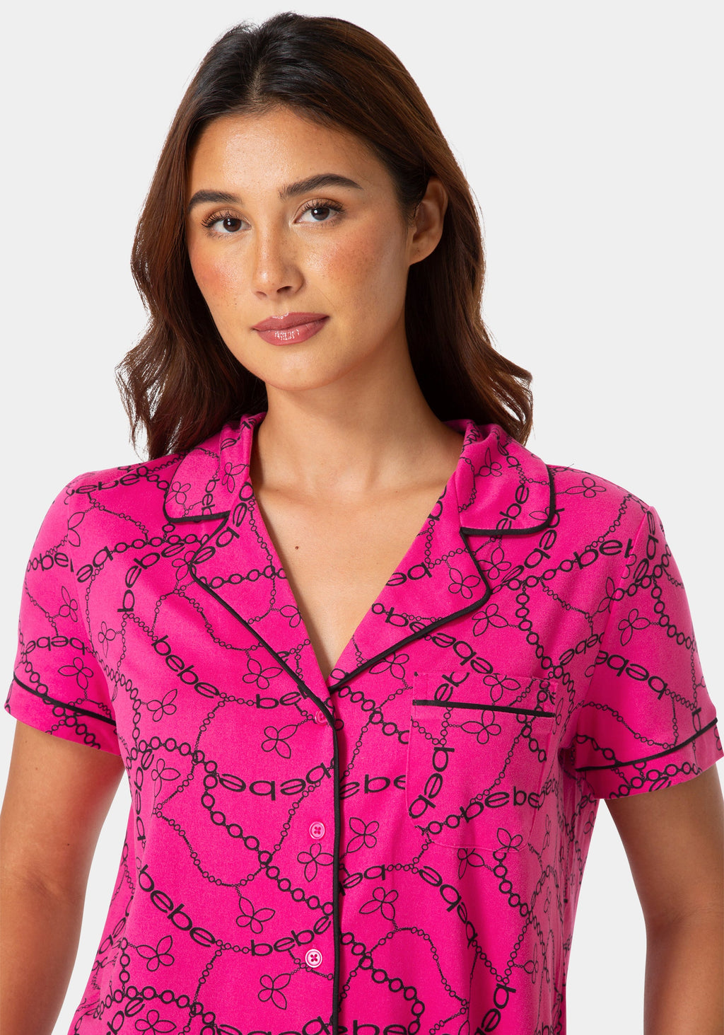 Other View-2-Piece Notch Collar Pajama Set-HOT PINK