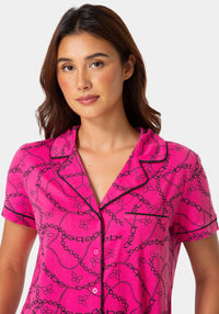 Other View-2-Piece Notch Collar Pajama Set-HOT PINK