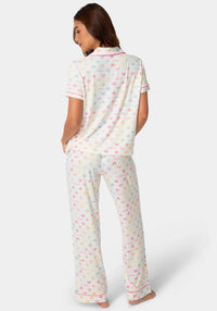 Back View-2-Piece Notch Collar Pajama Set - Ivory-EGRET