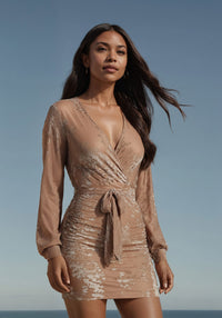 Detail View-Surplice Burnout Mini Dress-Nude
