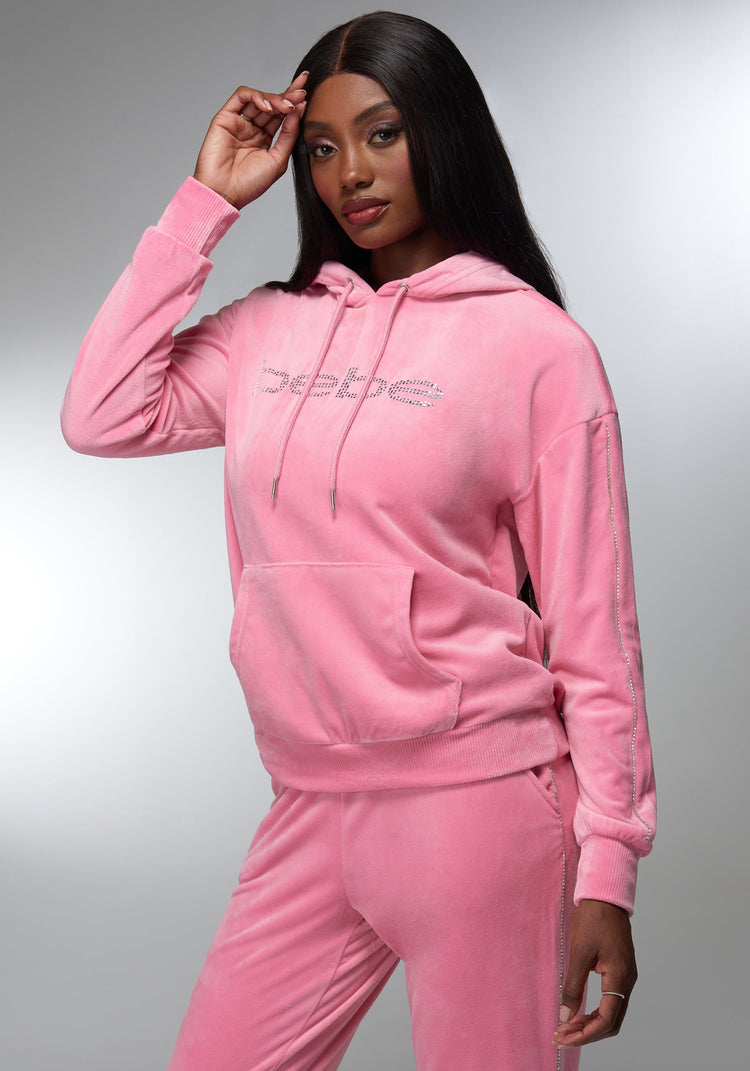 Rhinestone Detail Velour Hoodie | bebe