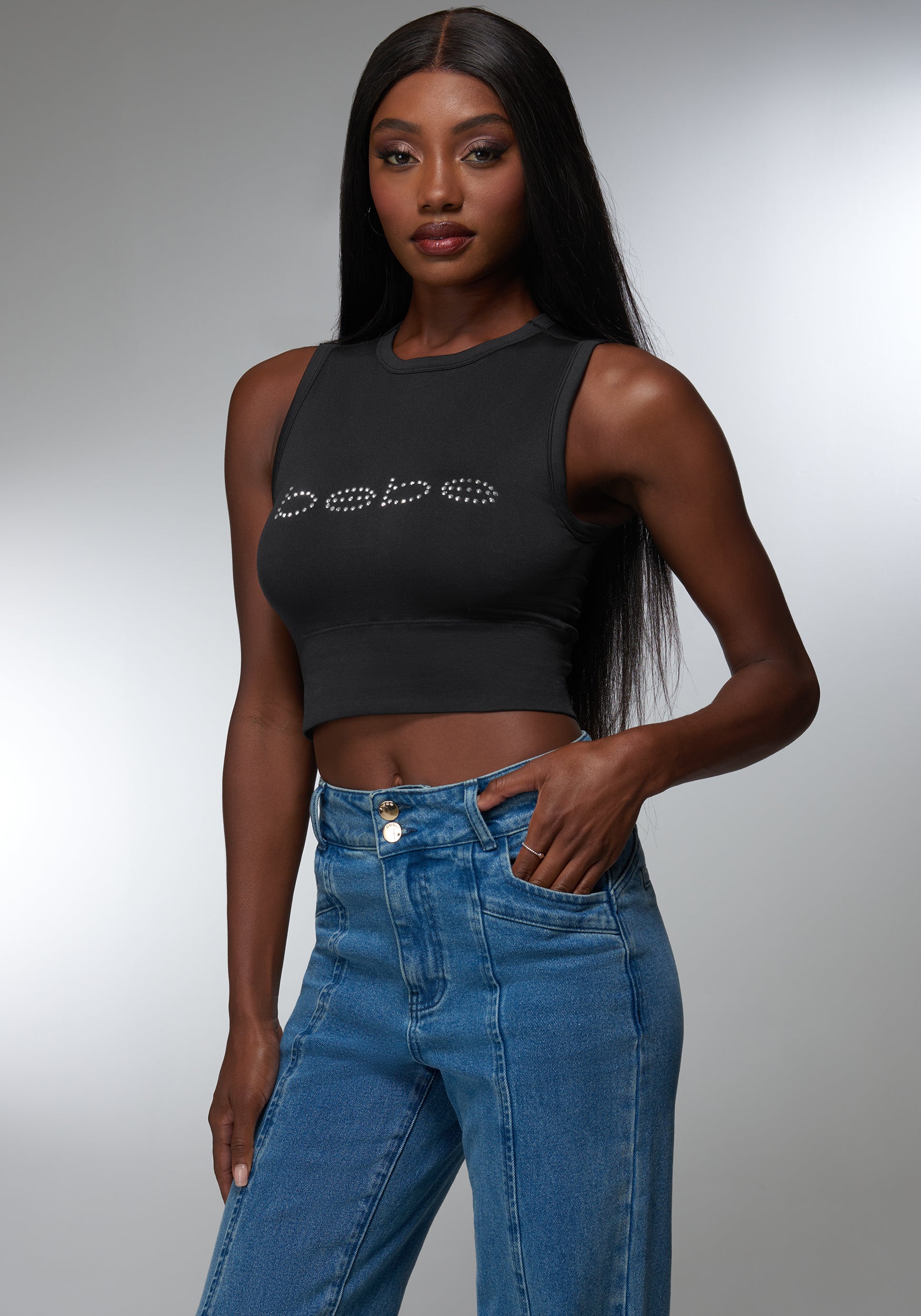 Rhinestone Logo Demi Cup Tank – bebe