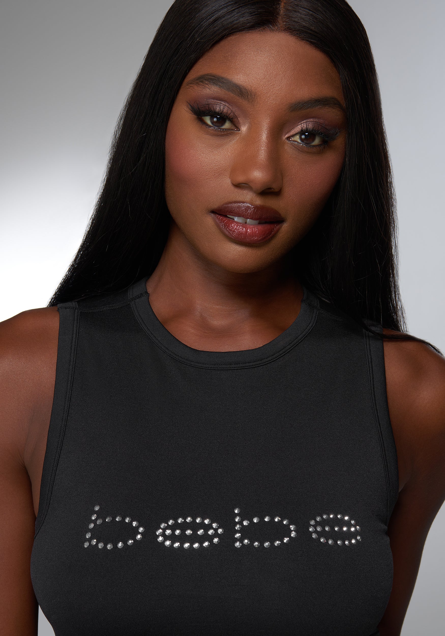 ◆♡bebe♡◆ Rhinestone Logo Demi Cup Tank – bebe