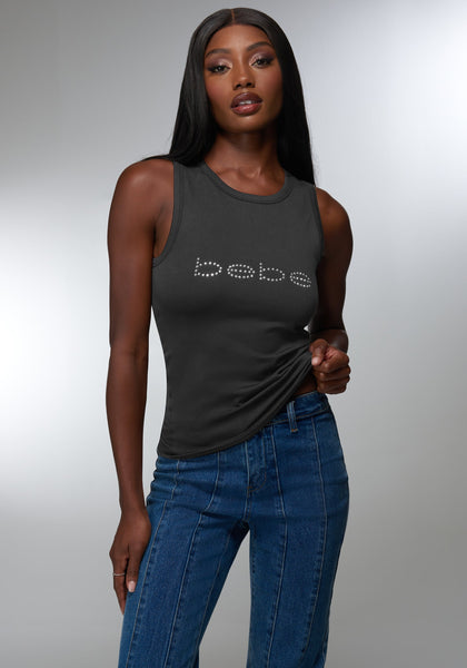 ◆♡bebe♡◆ Rhinestone Logo Double Front Tank | bebe