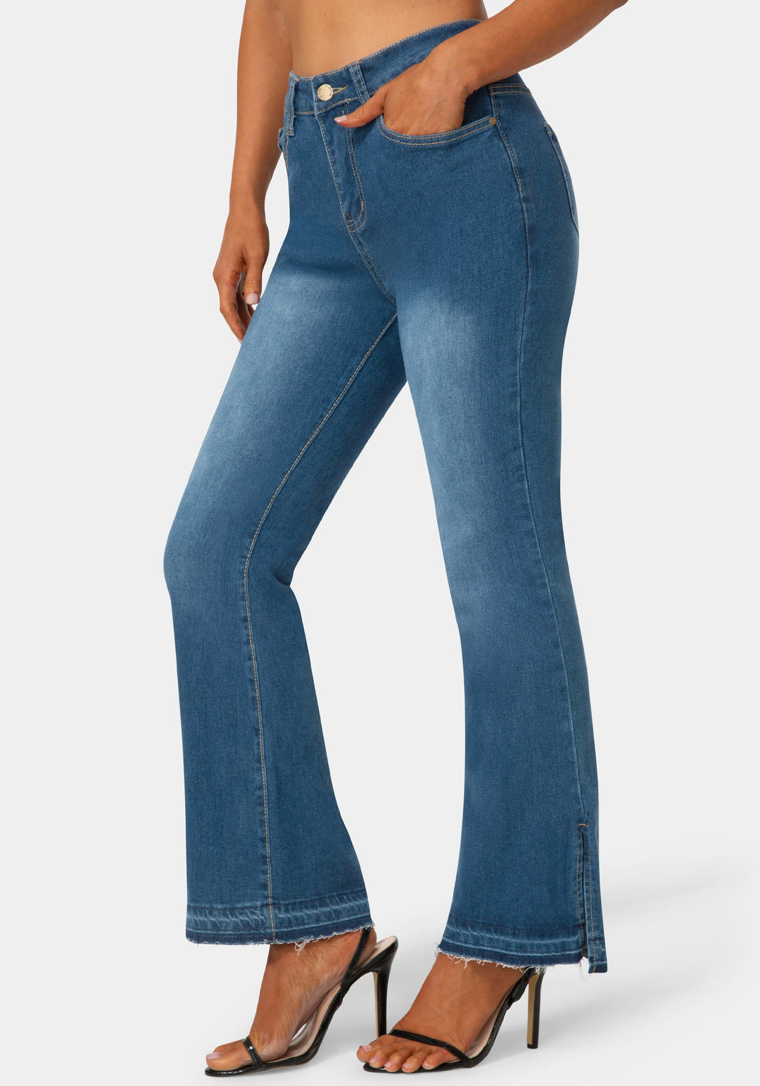 Side View-The Block Straight Jean-MEDIUM BLUE