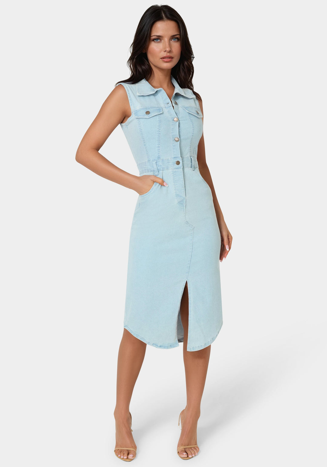 The Sleeveless Midi Shirt Dress bebe The Sleeveless Midi Shirt Dress bebe