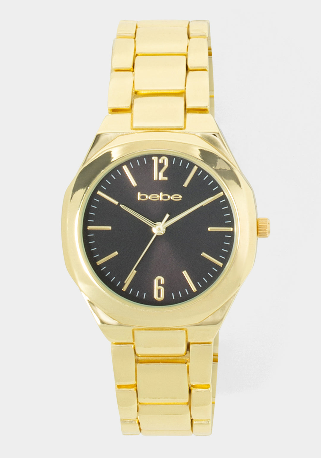 Front View-Watch & Fashion Jewelry Bracelet Set-GOLD/BLK