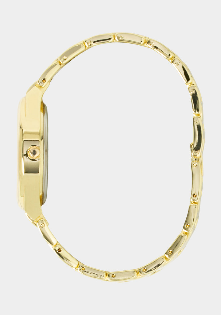 Side View-Watch & Fashion Jewelry Bracelet Set-GOLD/BLK