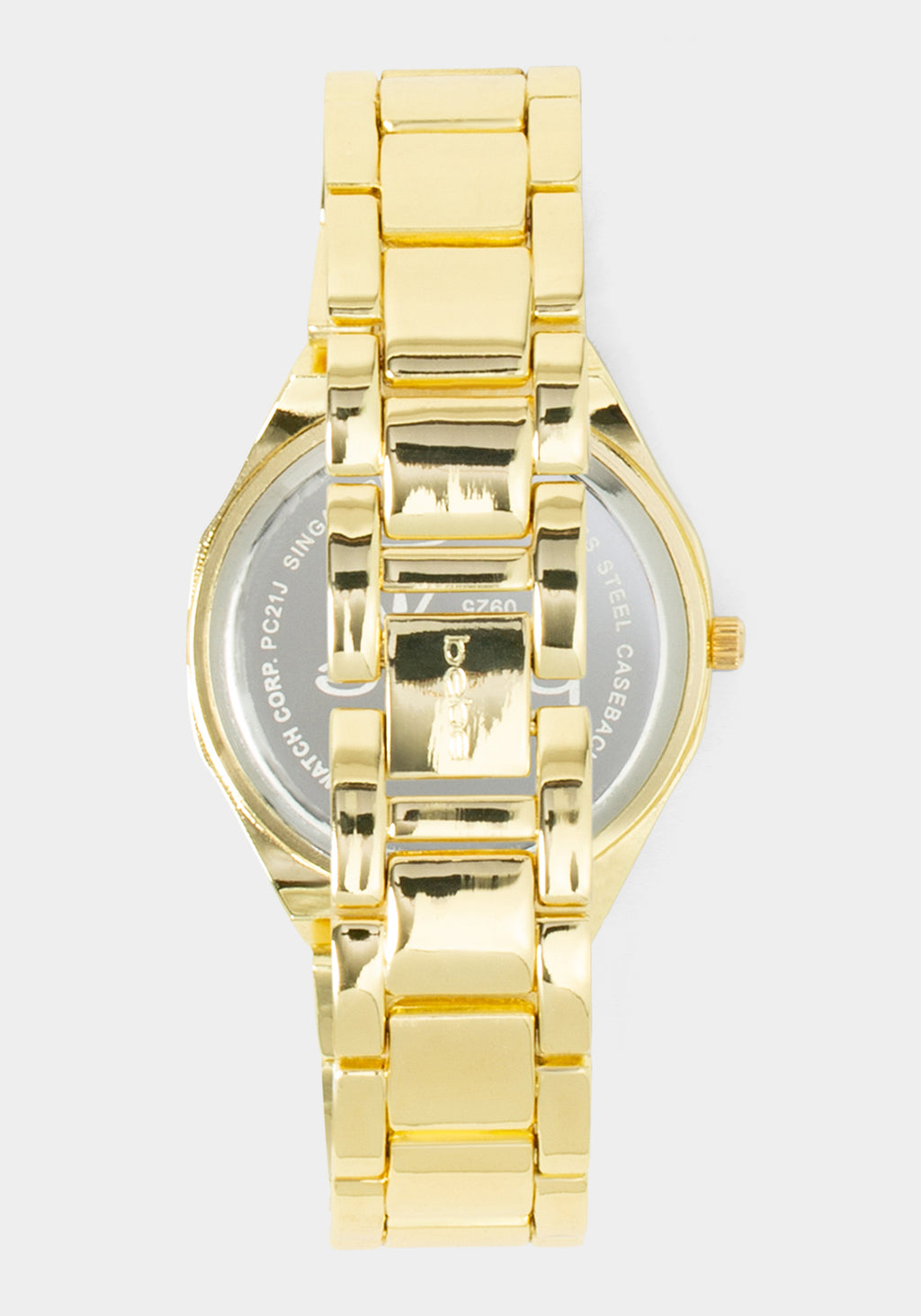 Back View-Watch & Fashion Jewelry Bracelet Set-GOLD/BLK