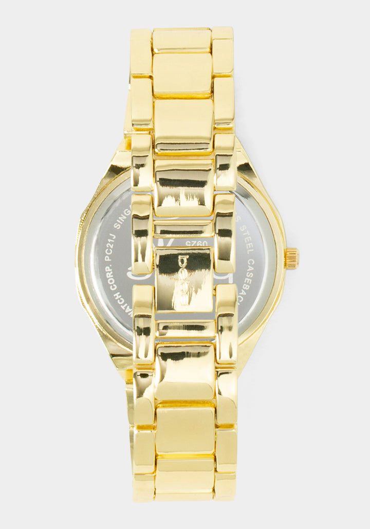 Back View-Watch & Fashion Jewelry Bracelet Set-GOLD/BLK