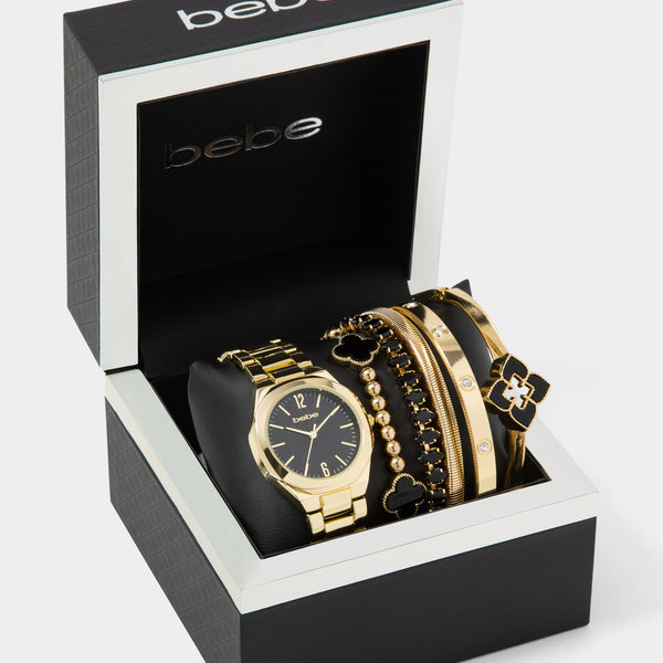 Other View-Watch & Fashion Jewelry Bracelet Set-GOLD/BLK