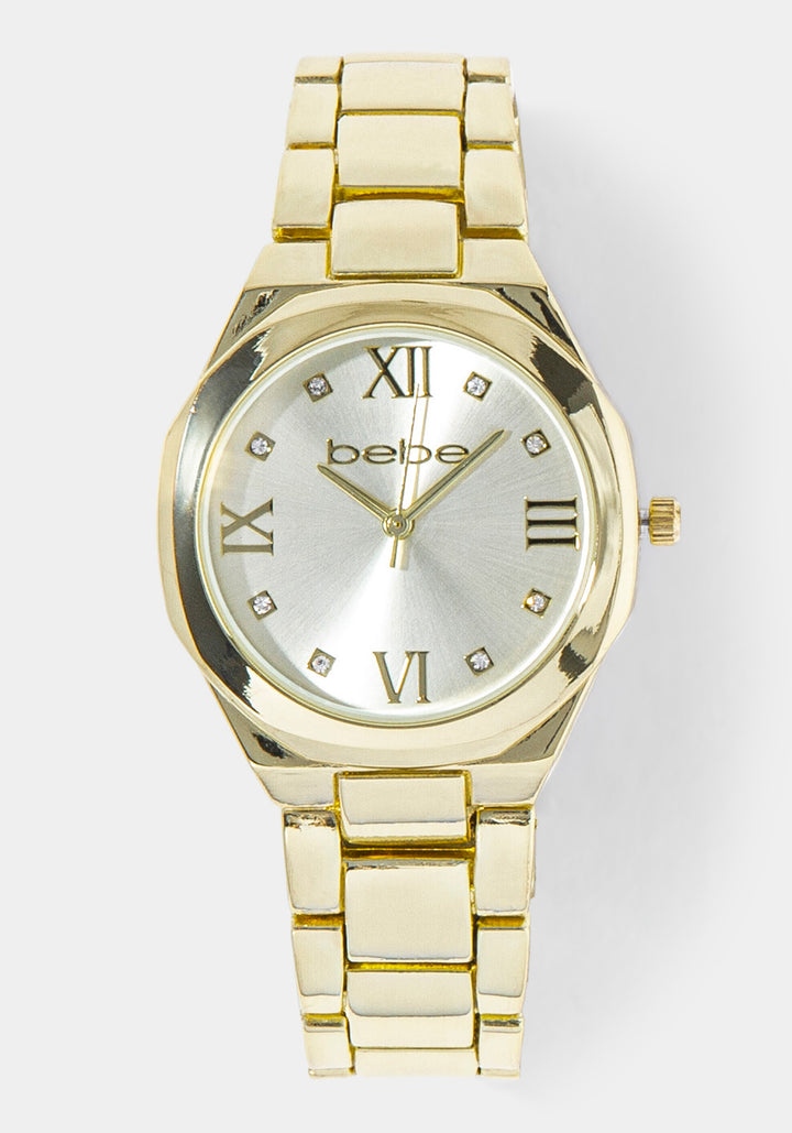 Front View-Watch & Fashion Jewelry Bracelet Set-GOLD/CHAMP