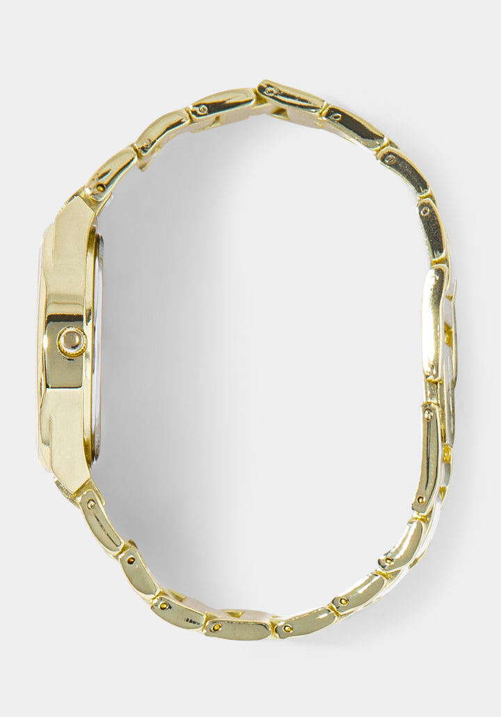 Side View-Watch & Fashion Jewelry Bracelet Set-GOLD/CHAMP