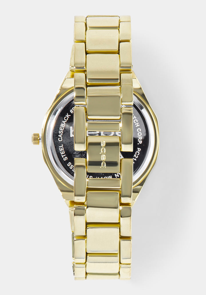 Back View-Watch & Fashion Jewelry Bracelet Set-GOLD/CHAMP