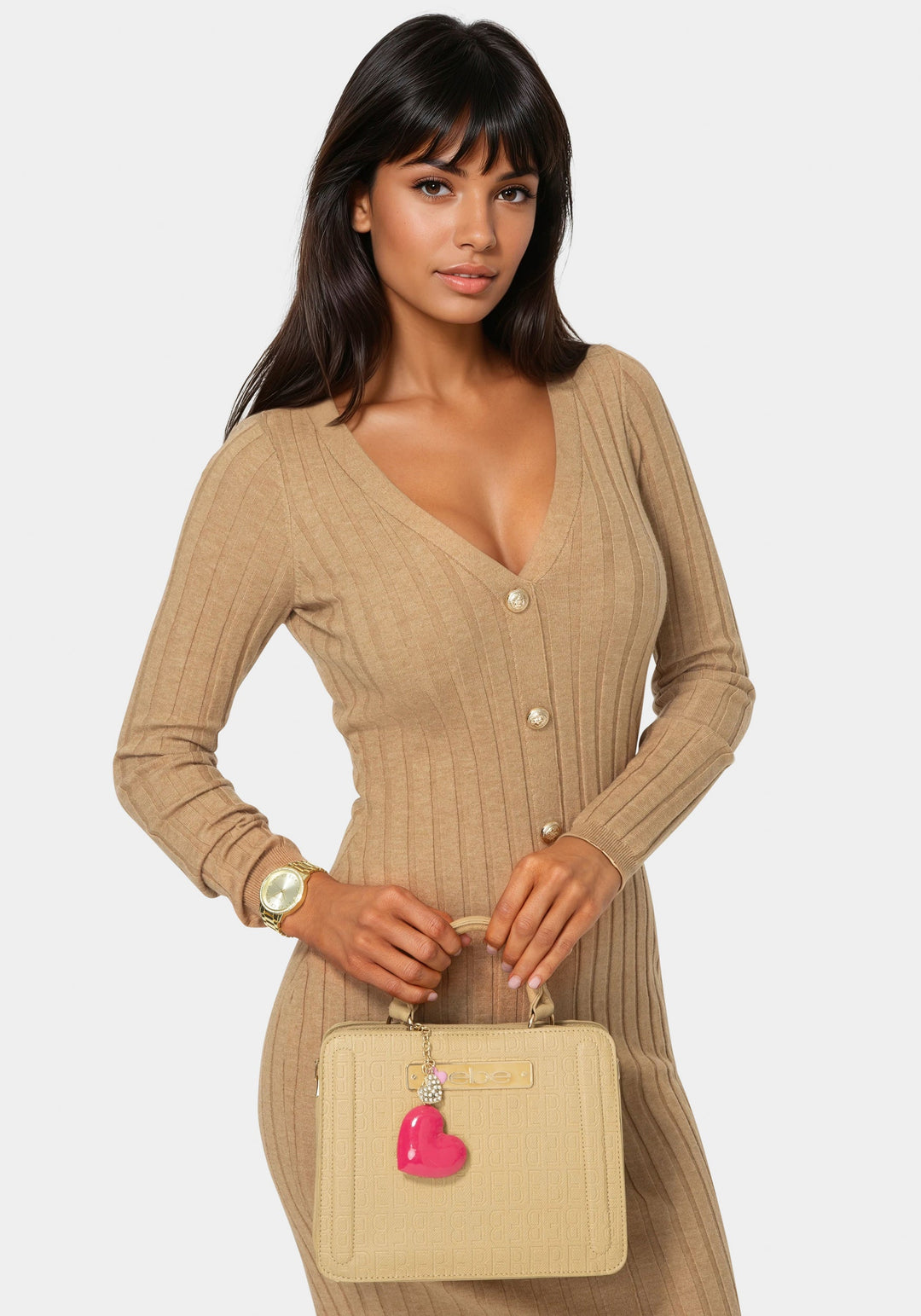 Detail View-Watch & 'Hearts' Handbag Charm Set-GOLD/CHAMP