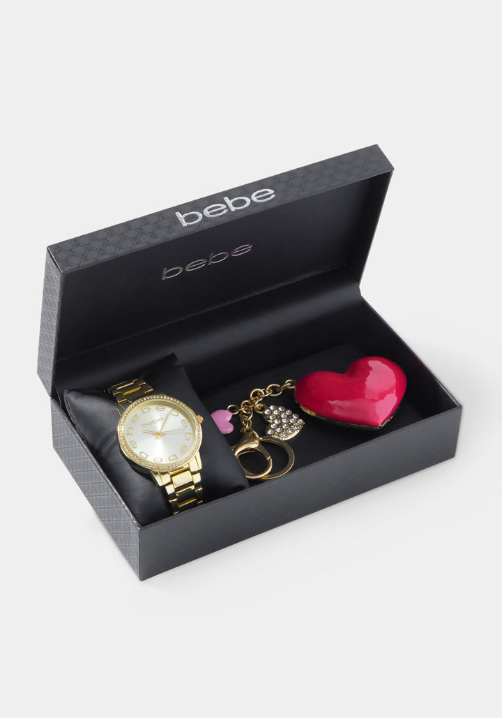 Other View-Watch & 'Hearts' Handbag Charm Set-GOLD/CHAMP