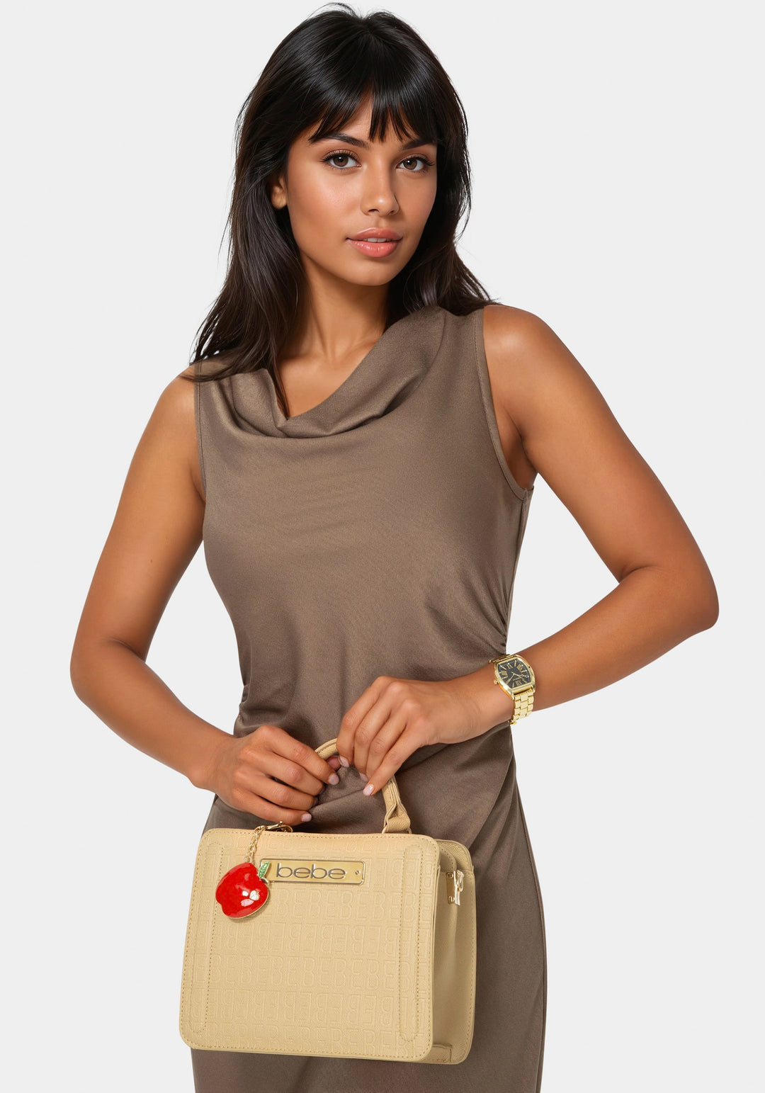 Detail View-Watch & 'Apple' Handbag Charm Set-GOLD/BLK