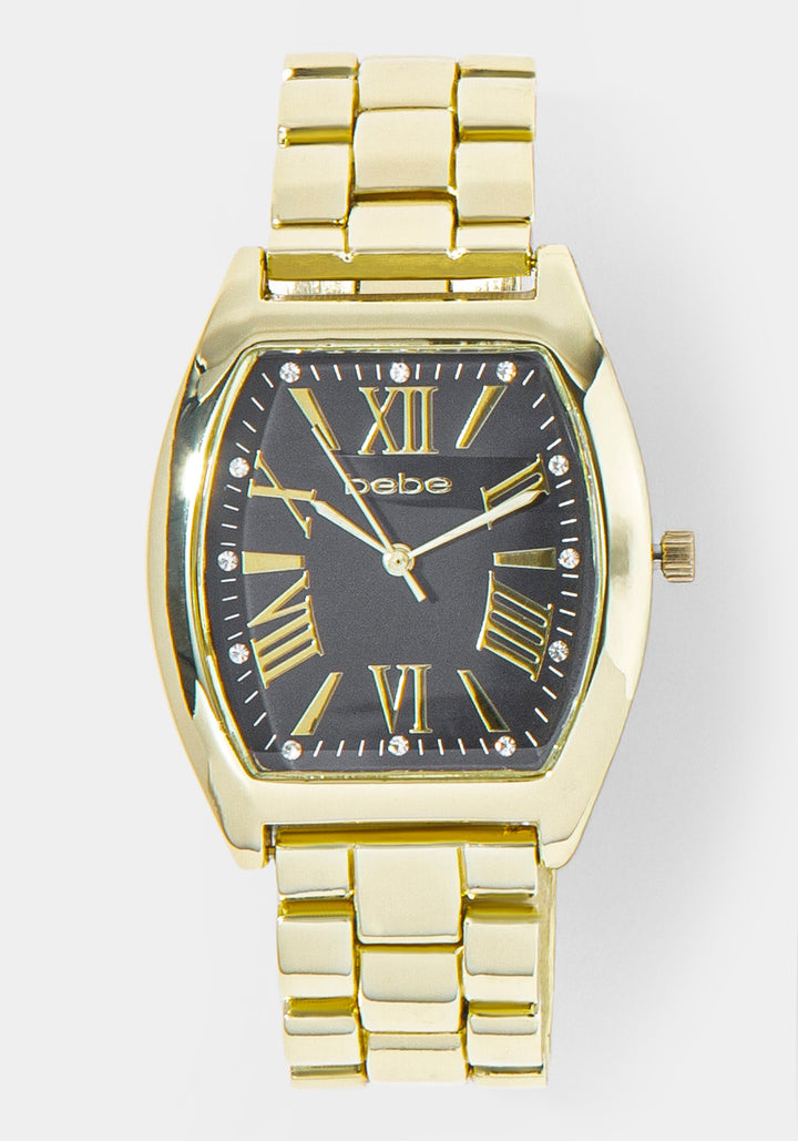 Front View-Watch & 'Apple' Handbag Charm Set-GOLD/BLK