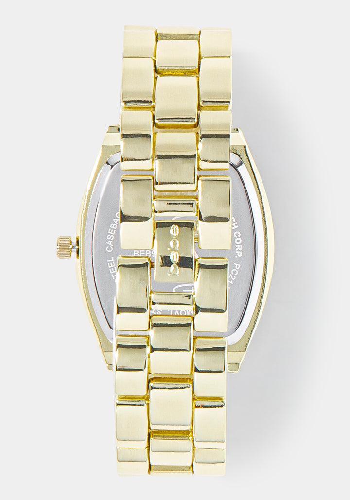 Back View-Watch & 'Apple' Handbag Charm Set-GOLD/BLK