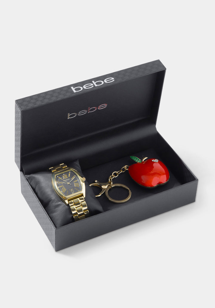 Other View-Watch & 'Apple' Handbag Charm Set-GOLD/BLK