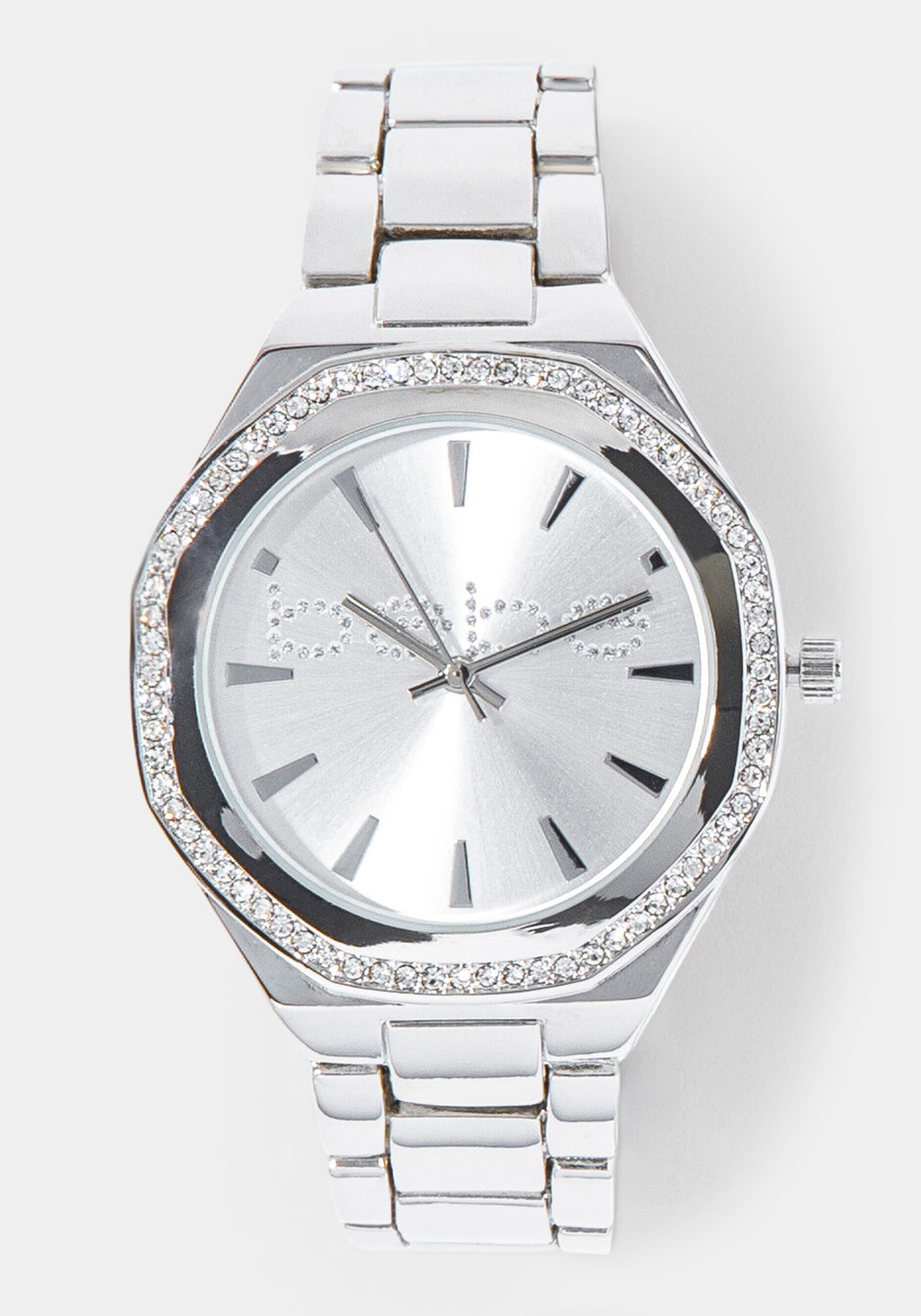 Front View-Watch & 'Bling Bow' Handbag Charm Set-SIL/SIL