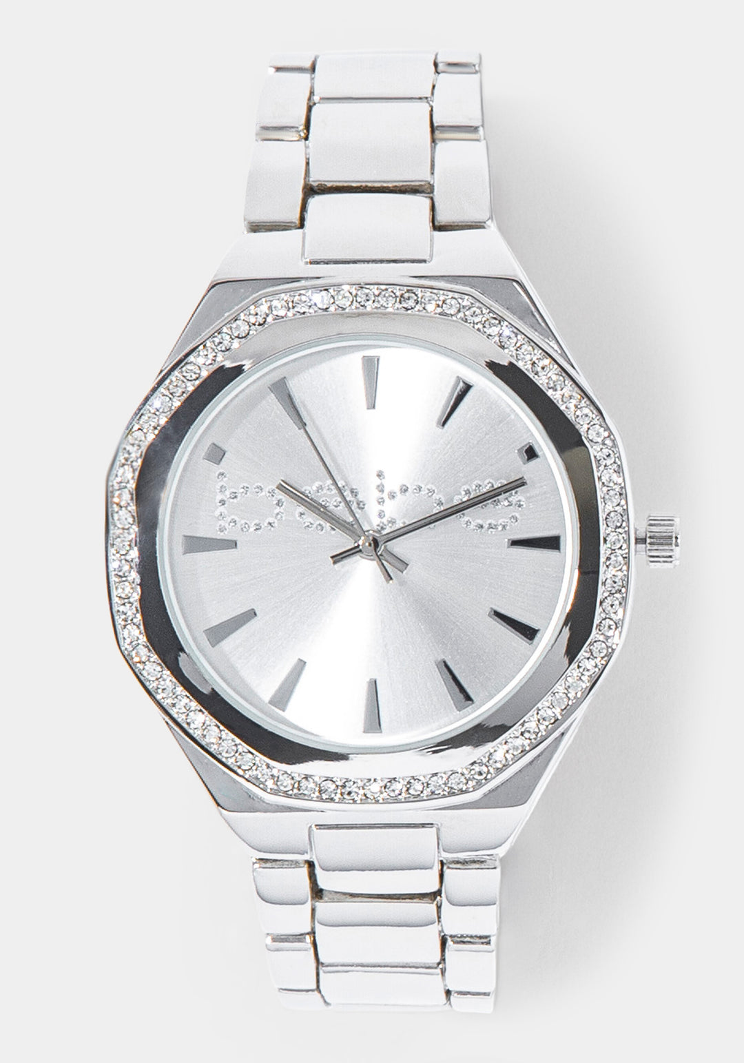 Front View-Watch & 'Bling Bow' Handbag Charm Set-SIL/SIL