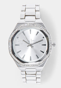 Front View-Watch & 'Bling Bow' Handbag Charm Set-SIL/SIL