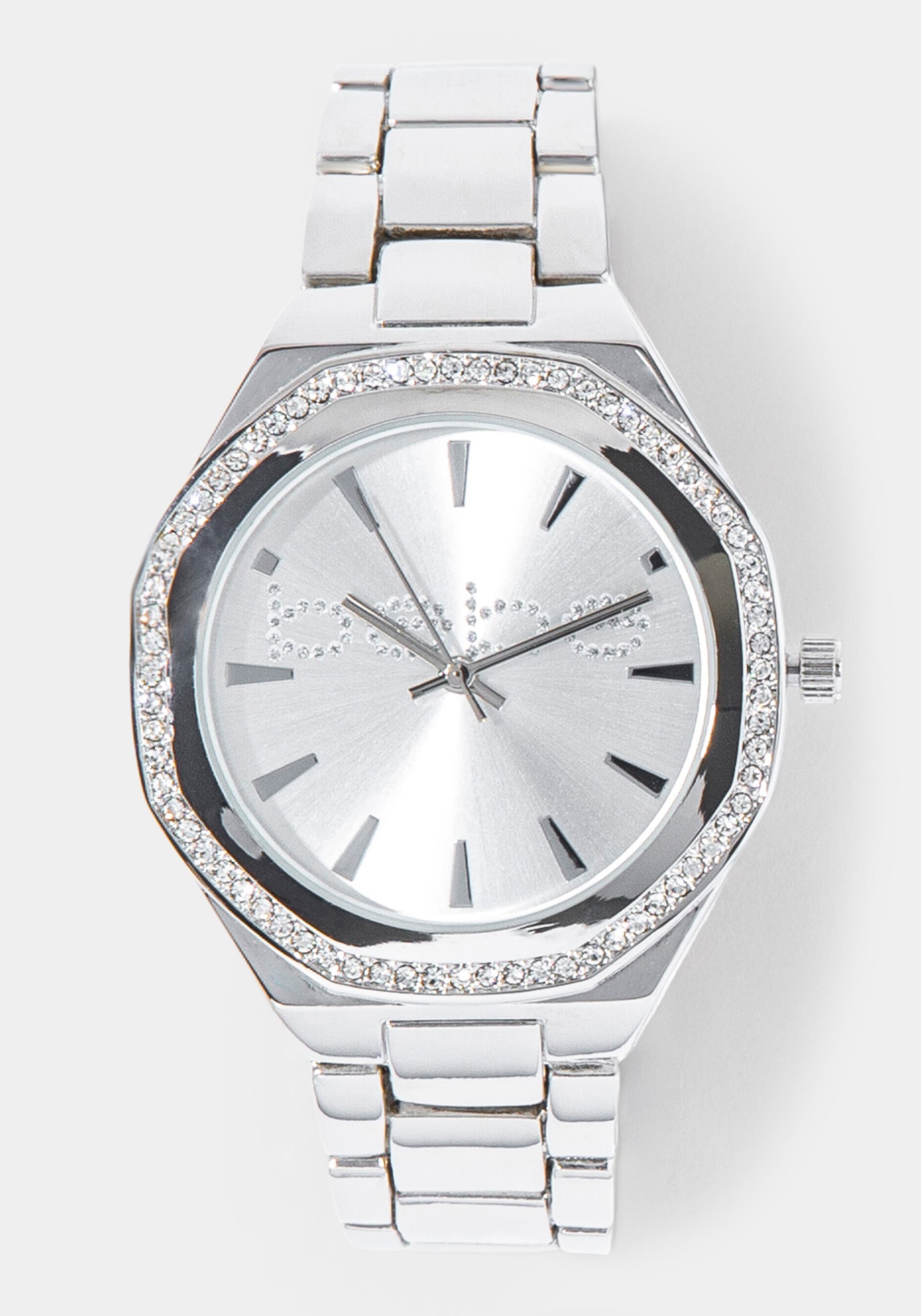 Front View-Watch & 'Bling Bow' Handbag Charm Set-SIL/SIL