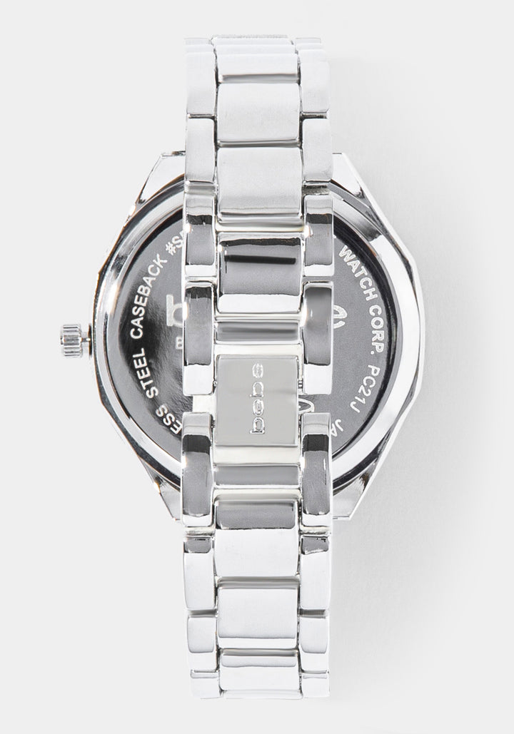 Back View-Watch & 'Bling Bow' Handbag Charm Set-SIL/SIL