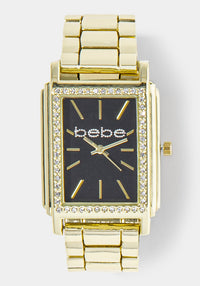Front View-Watch & ' Lock & Key' Handbag Charm Box Set-GOLD/BLK