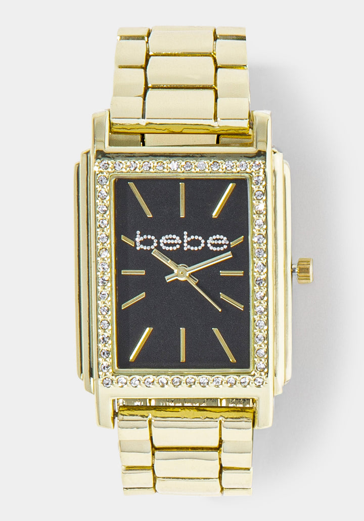 Front View-Watch & ' Lock & Key' Handbag Charm Box Set-GOLD/BLK