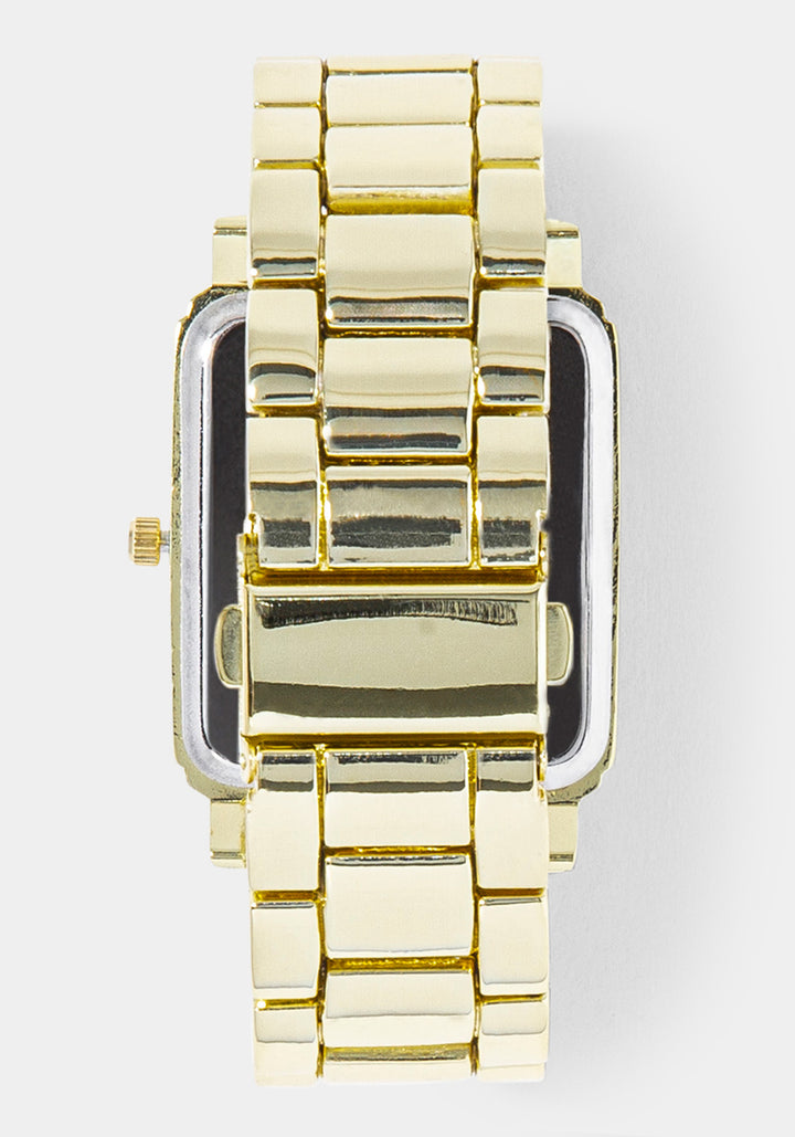 Back View-Watch & ' Lock & Key' Handbag Charm Box Set-GOLD/BLK