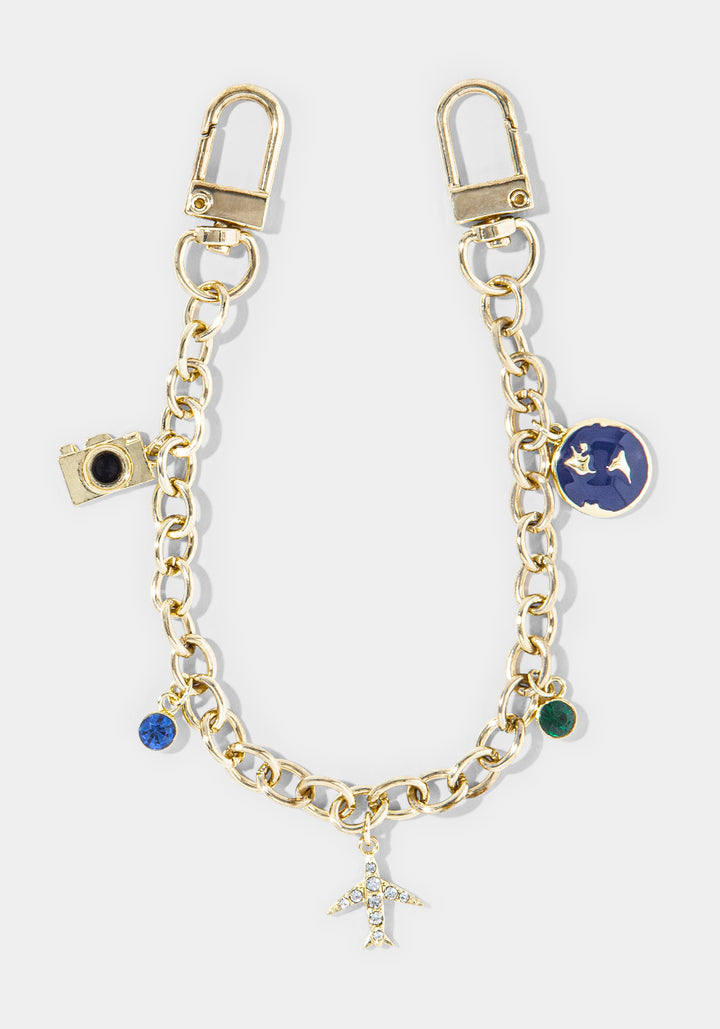 Other View-Watch & 'Travel Theme' Handbag Charm Set-GOLD/PNK