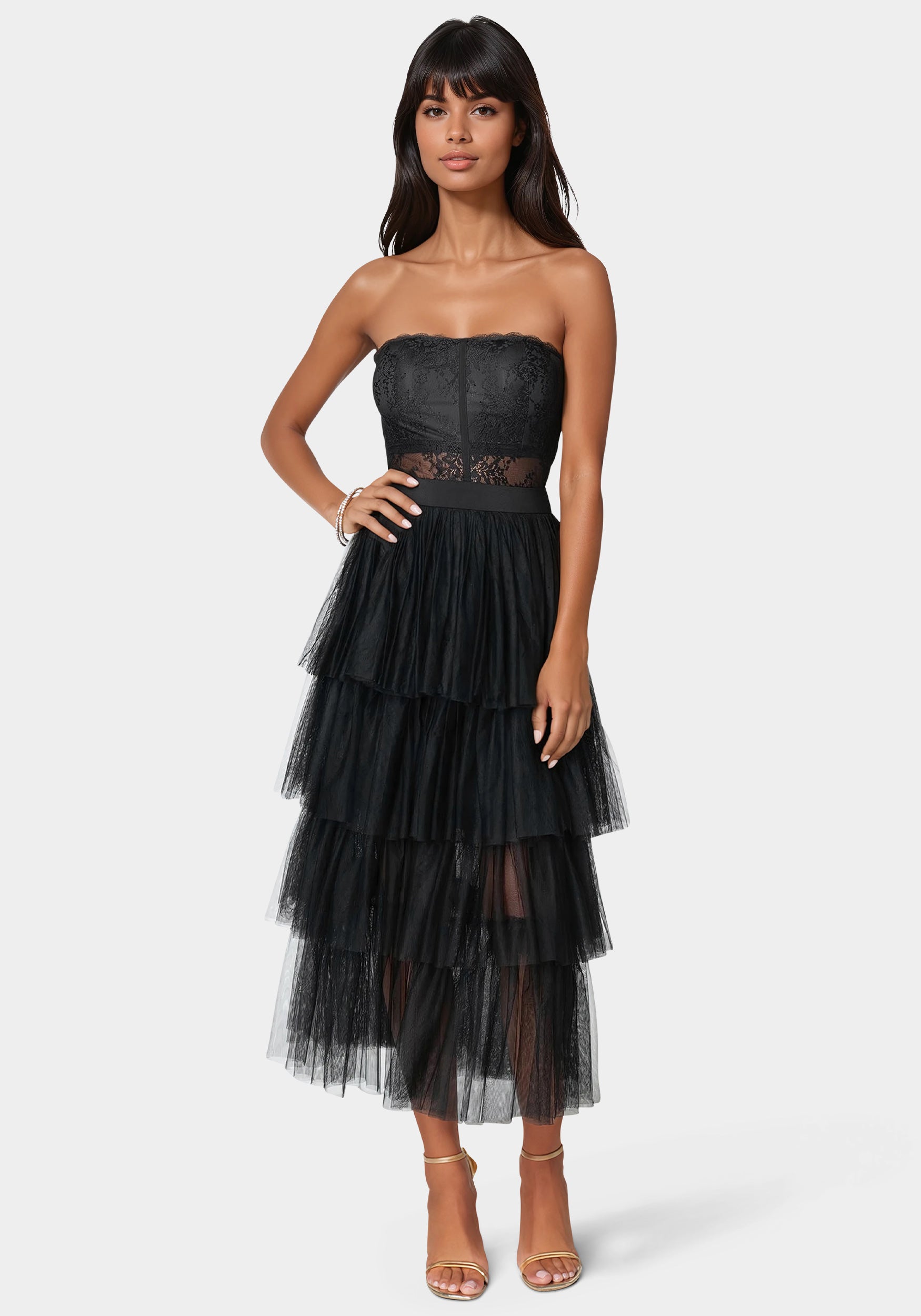 Bebe Women's Tulle Corset Midi Dress