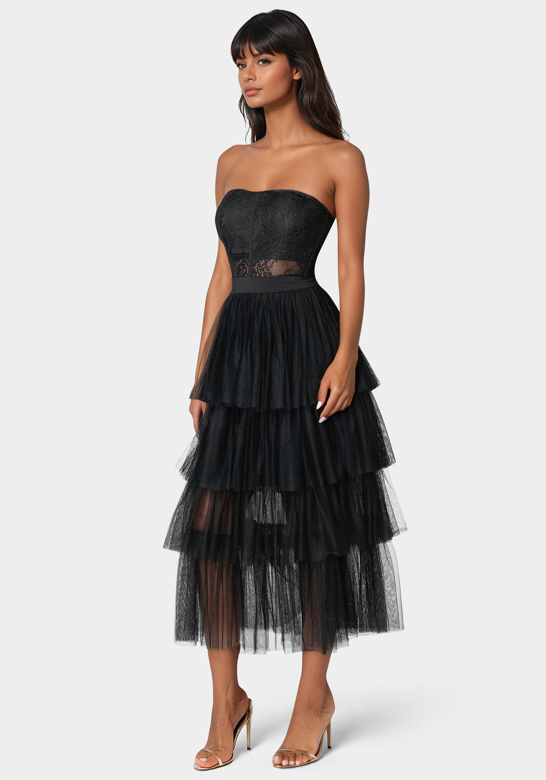 Bebe Women's Tulle Corset Midi Dress - Black Bebe Women's Tulle Corset Midi Dress - Black