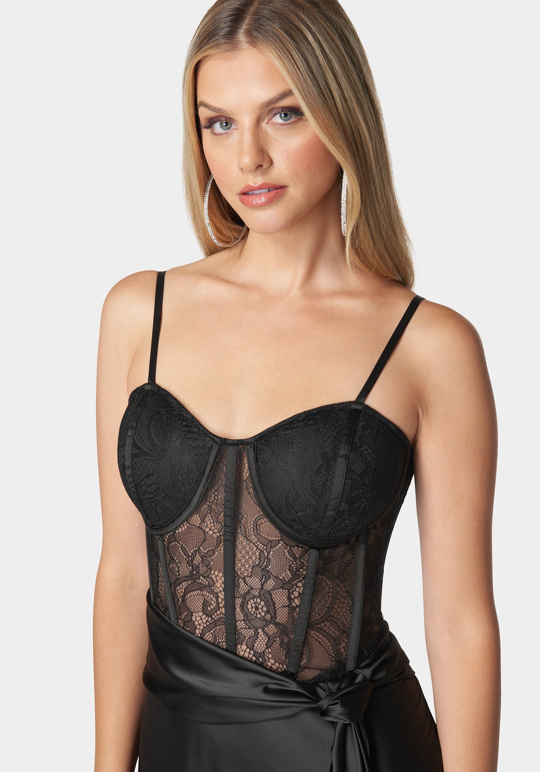 Fitted Satin Bustier Draped Gown main image 1